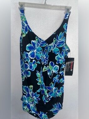 Roxanne Classics Tropical black/blue floral 1-pc Swimsuit Plus Size 22/46DD